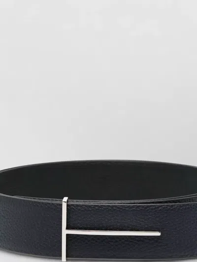 Tom Ford Dark Brown Reversible Textured Silver Buckle Belt In Black