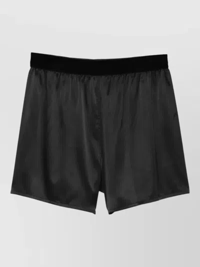 Tom Ford Black Shorts With Elastic Waist With Logo Lettering In Silk Stretch Woman In Black