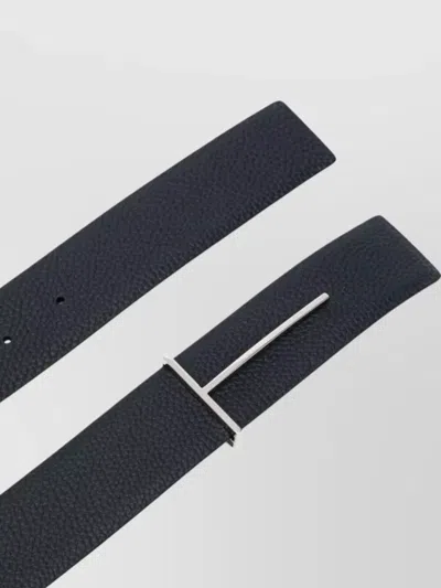 Tom Ford Dark Brown Reversible Textured Silver Buckle Belt In Black