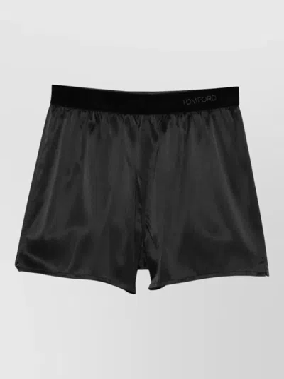 Tom Ford Black Shorts With Elastic Waist With Logo Lettering In Silk Stretch Woman In Black