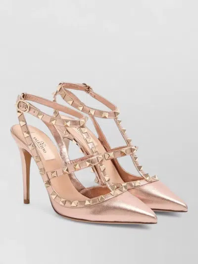 Valentino Garavani Rockstud Pump In Laminated Nappa Leather 100mm Woman Rose Cannelle 41 In Pink