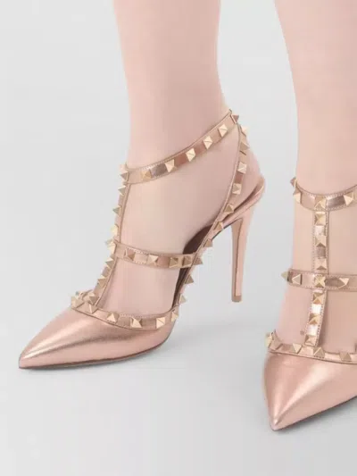 Valentino Garavani Rockstud Pump In Laminated Nappa Leather 100mm Woman Rose Cannelle 41 In Pink
