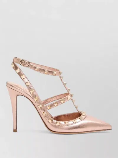 Valentino Garavani Rockstud Pump In Laminated Nappa Leather 100mm Woman Rose Cannelle 41 In Pink