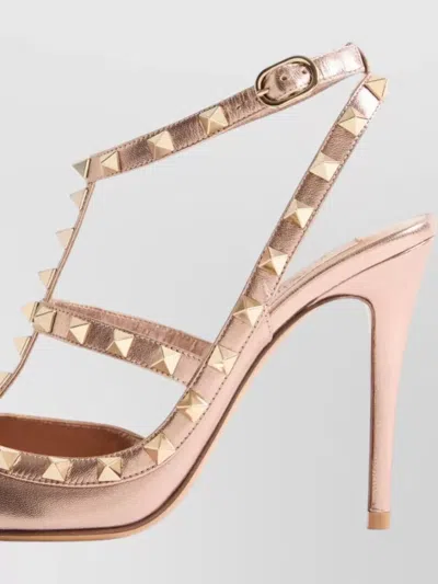 Valentino Garavani Rockstud Pump In Laminated Nappa Leather 100mm Woman Rose Cannelle 41 In Pink