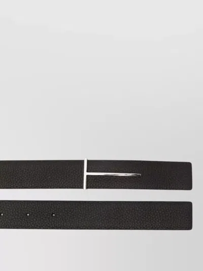 Tom Ford Dark Brown Reversible Textured Silver Buckle Belt