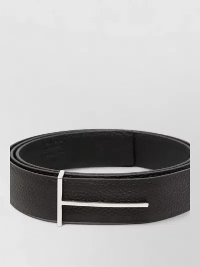 Tom Ford Dark Brown Reversible Textured Silver Buckle Belt