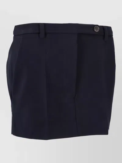 Miu Miu Knit Fabric Skirt Belt Loops Pockets Buttons In Blue