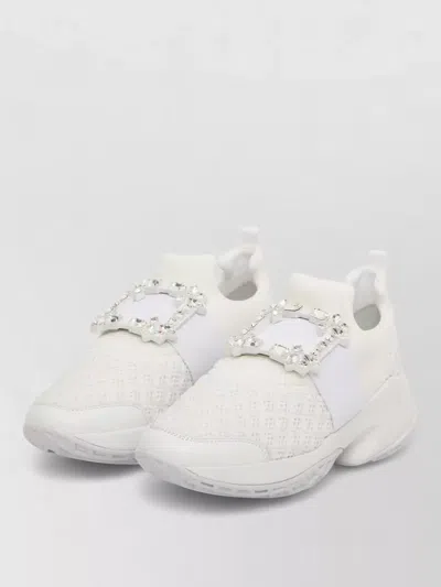 Roger Vivier Viv' Run White Trainers In Technical Fabric With Rhinestone Buckle In Bianco