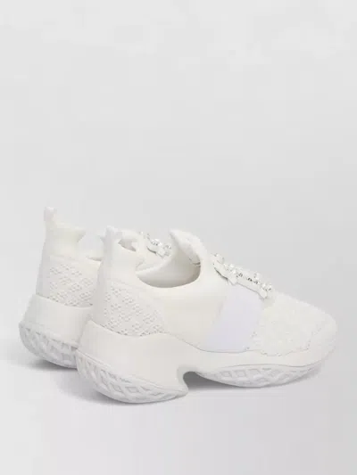 Roger Vivier Viv' Run White Trainers In Technical Fabric With Rhinestone Buckle In Bianco