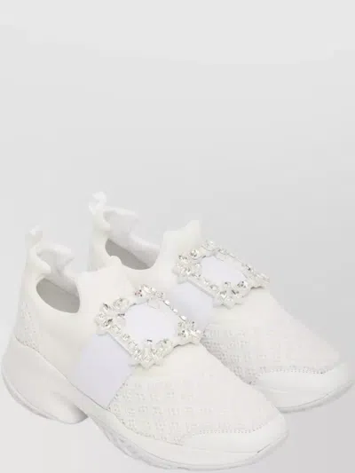 Roger Vivier Viv' Run White Trainers In Technical Fabric With Rhinestone Buckle In Bianco
