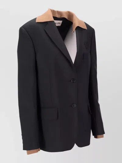 Miu Miu Kid Mohair Jacket Contrasting Collar Buttons In Black