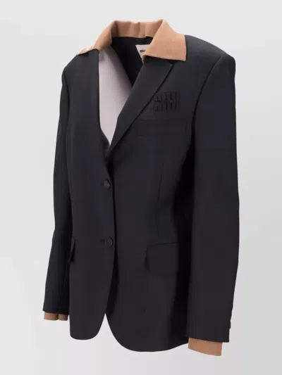 Miu Miu Kid Mohair Jacket Contrasting Collar Buttons In Black