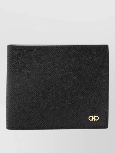 Ferragamo Gancini Textured Bi Fold Vertical Wallet In Black