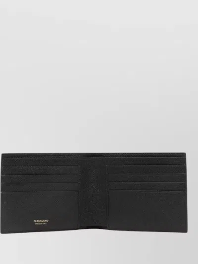 Ferragamo Gancini Textured Bi Fold Vertical Wallet In Black