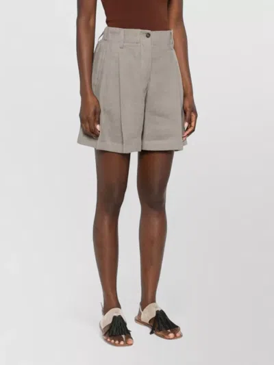 Brunello Cucinelli Linen Shorts Belt Loops Back Pockets In Gray