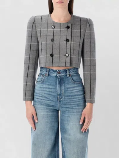 Chloé Virgin Wool Checked Double-breasted Cropped Jacket In Gray