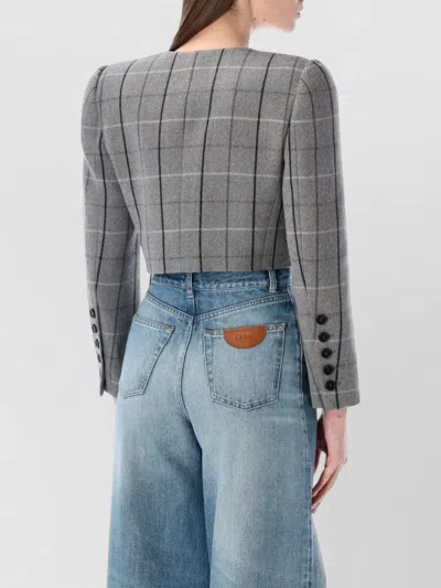 Chloé Virgin Wool Checked Double-breasted Cropped Jacket In Gray
