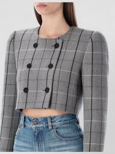 Chloé Virgin Wool Checked Double-breasted Cropped Jacket In Gray