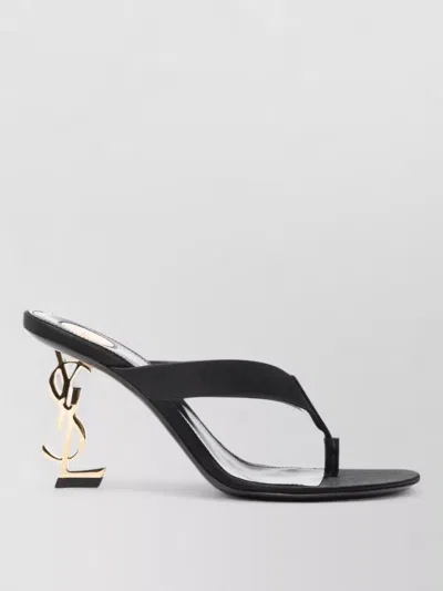 Saint Laurent Satin Thong Sandals Signature Strap Design In Black