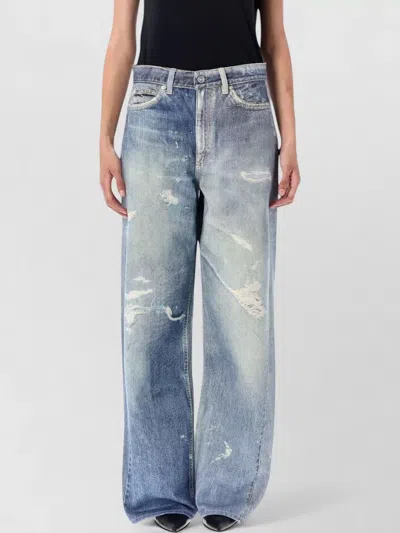 Our Legacy High Waist Boyfriend Jeans With Distressed Finish In Blue