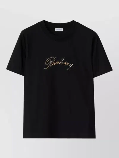 Burberry Check Cursive Logo Cotton T-shirt Clothing