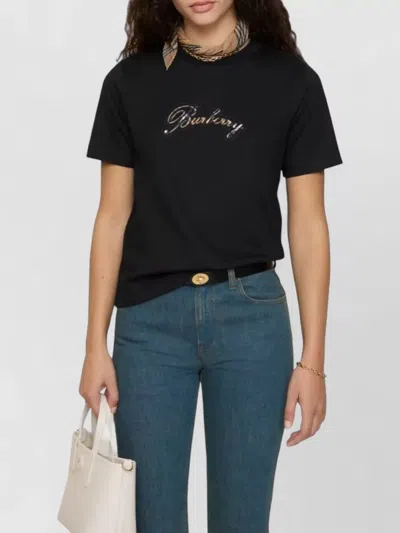 Burberry Check Cursive Logo Cotton T-shirt Clothing