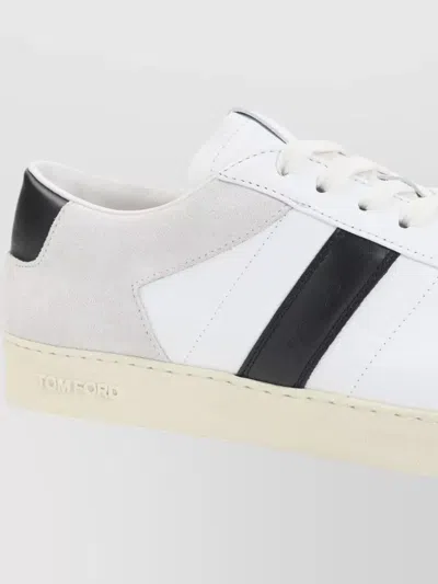 Tom Ford Panelled Suede And Grained Leather Sneakers In White