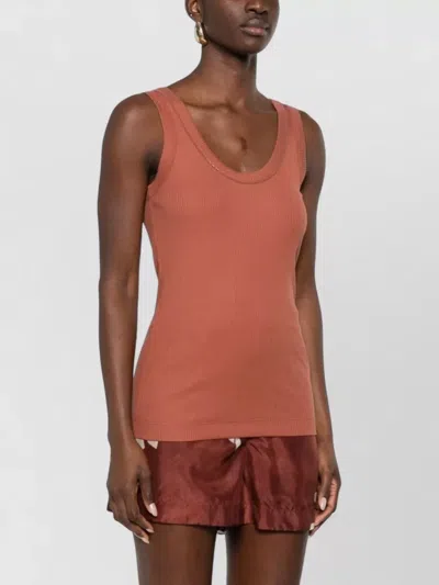 Brunello Cucinelli Cotton Tank Scoop Neck Ribbed Contrast In Brown