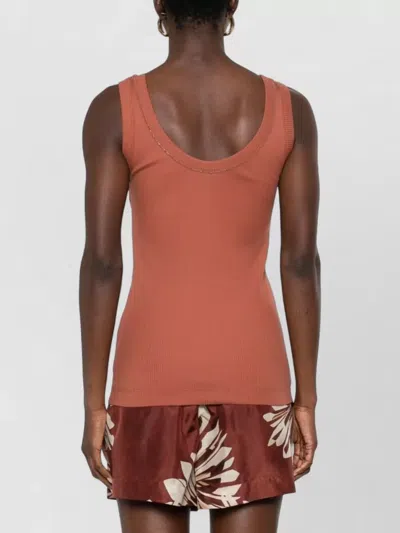 Brunello Cucinelli Cotton Tank Scoop Neck Ribbed Contrast In Brown