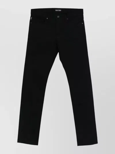 Tom Ford Selvedge Denim Straight Fit Jeans Logo Patch In Black