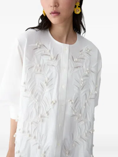 Carolina Herrera Embroidered Button-front Gown In White