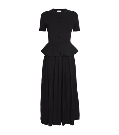 Sandro Womens Black Peplum Short-sleeved Knitted Maxi Dress