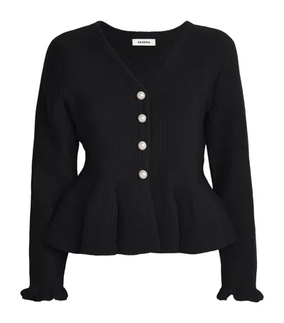 Sandro Womens Black Peplum Button-down Knitted Cardigan