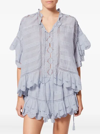 Isabel Marant Étoile Payton Lace-trimmed Embroidered Cotton Blouse In Pink