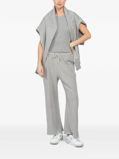Velvet Drawstring Frayed Track Pants In Gray