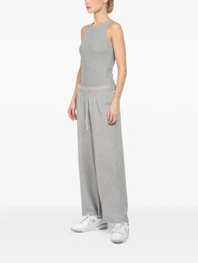 Velvet Drawstring Frayed Track Pants In Gray
