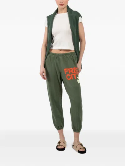 Freecity Drawstring Printed Track Pants In Green