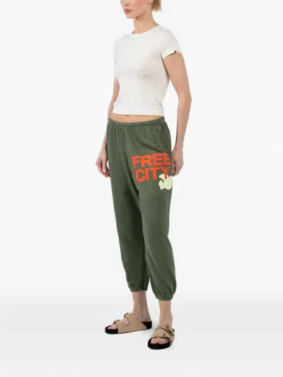 Freecity Drawstring Printed Track Pants In Green