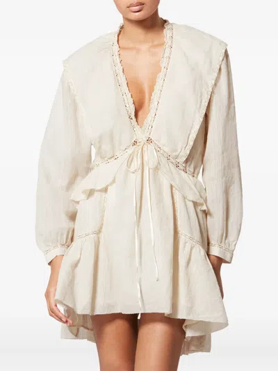 Isabel Marant Étoile Damya Lace Ruffled Mini Dress In Neutral