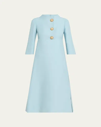 Valentino Strass Button High-neck Crepe Midi Dress In Blue