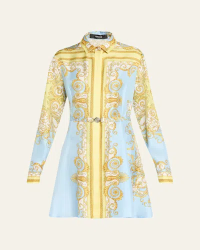 Versace Printed Silk Twill Midi Shirt Dress