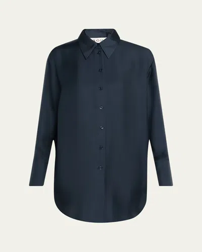 Rohe Oversized Silk Button Down Top In Blue