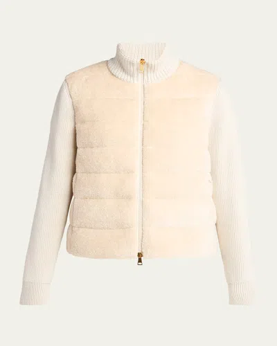 Moncler High Collar Padded Jacket Drawstring Hem In Neutral