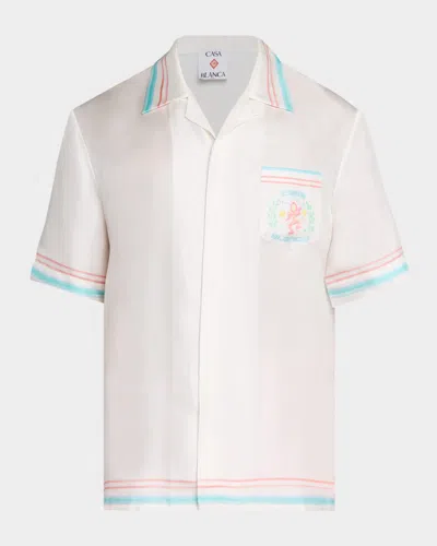 Casablanca Silk Shirt Short Sleeves Graphic Print Pocket In White