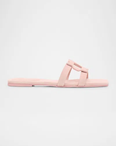 Simkhai Monogram Suede Flat Slide In Pink