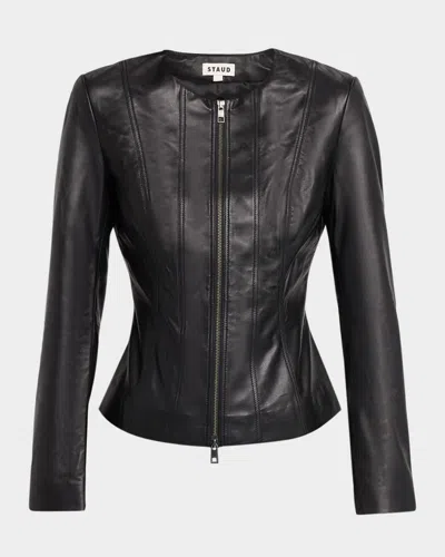 Staud Wells Leather Jacket In Black