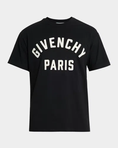 Givenchy Men Black Crewneck T-shirt With Maxi Logo Lettering On The Front In Cotton Man