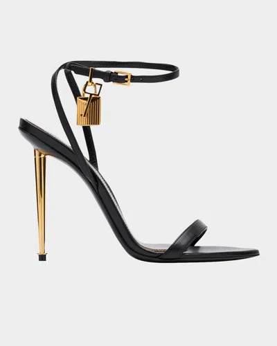 Tom Ford Black Sandals With Metal Heel And Padlock In Leather Woman In Black