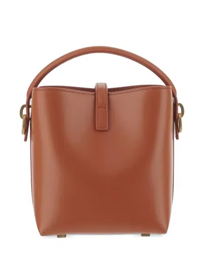 Saint Laurent Mini Le 37 Logo-plaque Bucket Bag In Brown