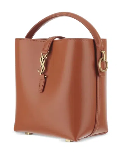 Saint Laurent Mini Le 37 Logo-plaque Bucket Bag In Brown